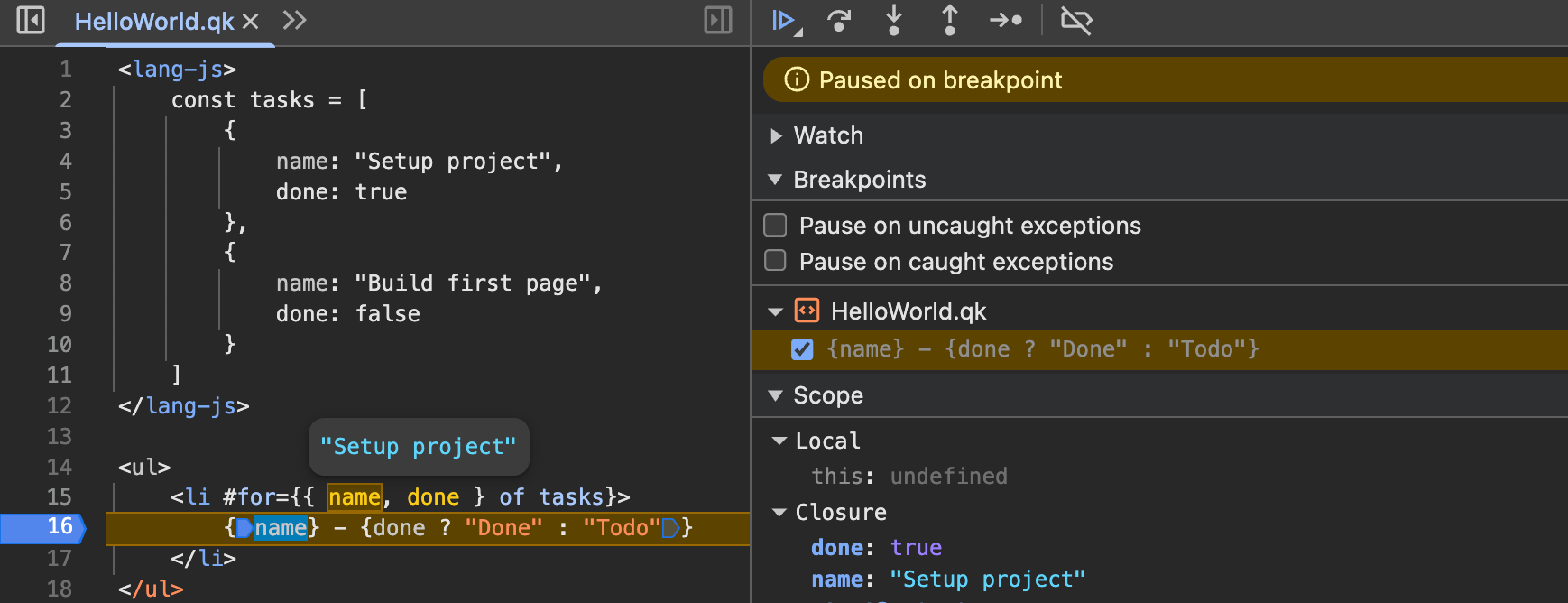 Directive context debugging